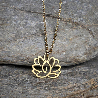 Buddha Stones Hollow Lotus Design Stainless Steel Enlightenment Necklace Pendant