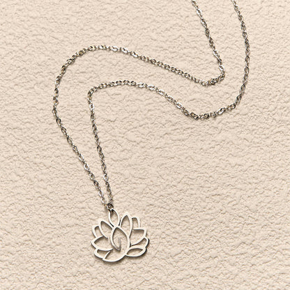Buddha Stones Hollow Lotus Design Stainless Steel Enlightenment Necklace Pendant