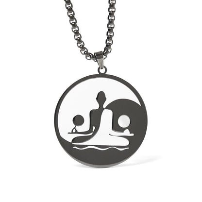 Buddha Stones Yin Yang Buddha Figure Hollow Design Stainless Steel Balance Necklace Pendant