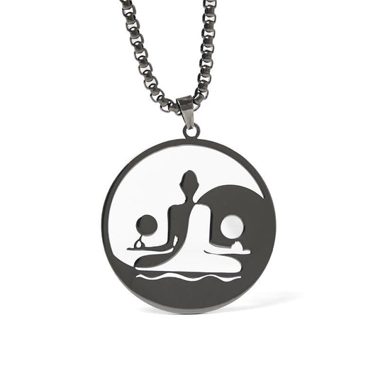 Buddha Stones Yin Yang Buddha Figure Hollow Design Stainless Steel Balance Necklace Pendant