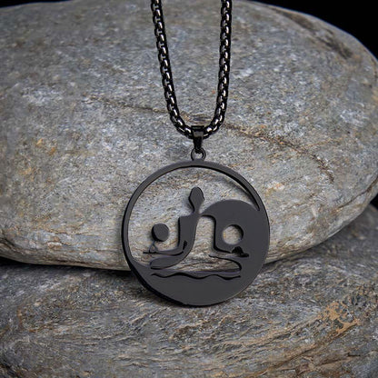 Buddha Stones Yin Yang Buddha Figure Hollow Design Stainless Steel Balance Necklace Pendant