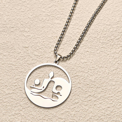 Buddha Stones Yin Yang Buddha Figure Hollow Design Stainless Steel Balance Necklace Pendant