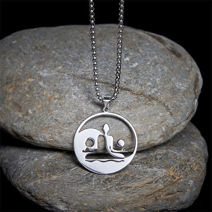 Buddha Stones Yin Yang Buddha Figure Hollow Design Stainless Steel Balance Necklace Pendant