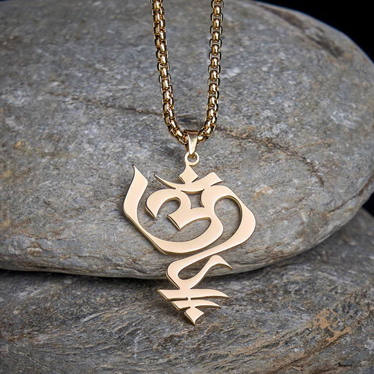 Buddha Stones Vintage OM Symbol geometry Design Stainless Steel Connection Necklace Pendant