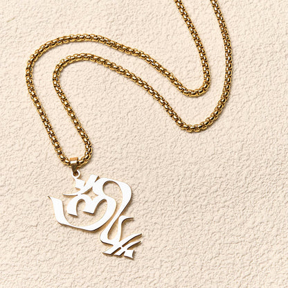 Buddha Stones Vintage OM Symbol geometry Design Stainless Steel Connection Necklace Pendant