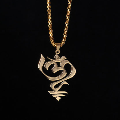 Buddha Stones Vintage OM Symbol geometry Design Stainless Steel Connection Necklace Pendant