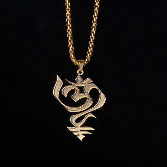 Buddha Stones Vintage OM Symbol geometry Design Stainless Steel Connection Necklace Pendant