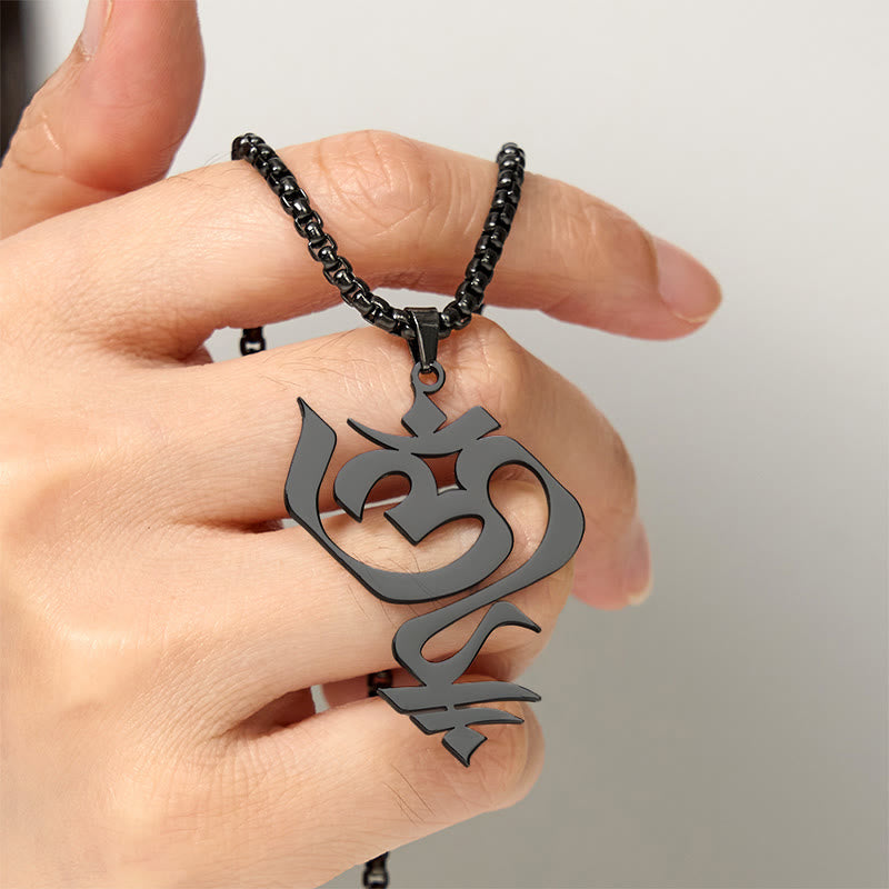 Buddha Stones Vintage OM Symbol geometry Design Stainless Steel Connection Necklace Pendant