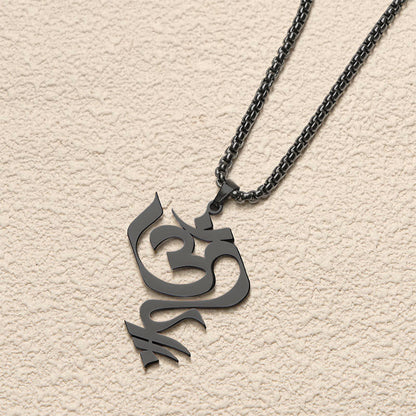Buddha Stones Vintage OM Symbol geometry Design Stainless Steel Connection Necklace Pendant