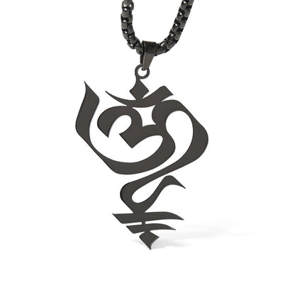 Buddha Stones Vintage OM Symbol geometry Design Stainless Steel Connection Necklace Pendant