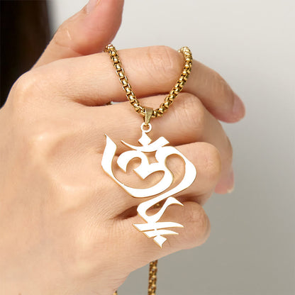Buddha Stones Vintage OM Symbol geometry Design Stainless Steel Connection Necklace Pendant