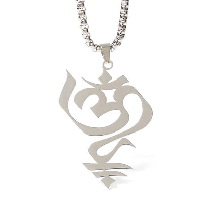 Buddha Stones Vintage OM Symbol geometry Design Stainless Steel Connection Necklace Pendant