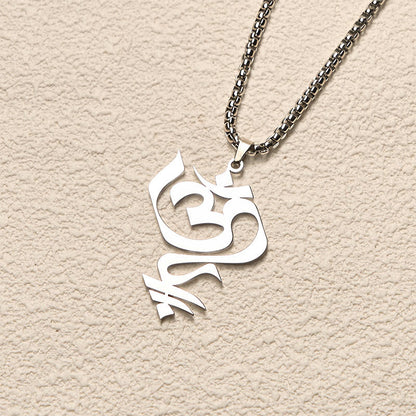 Buddha Stones Vintage OM Symbol geometry Design Stainless Steel Connection Necklace Pendant