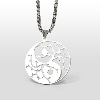 Buddha Stones Branches Hollow Yin Yang Design Stainless Steel Balance Necklace Pendant