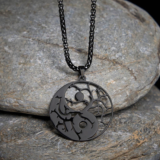 Buddha Stones Branches Hollow Yin Yang Design Stainless Steel Balance Necklace Pendant