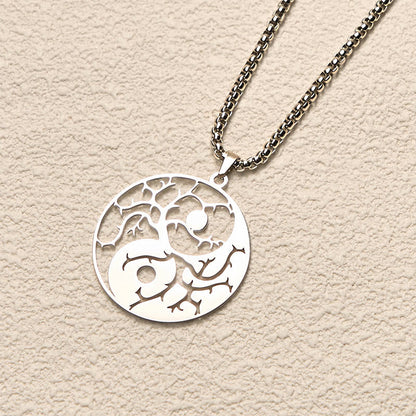 Buddha Stones Branches Hollow Yin Yang Design Stainless Steel Balance Necklace Pendant