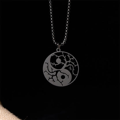 Buddha Stones Branches Hollow Yin Yang Design Stainless Steel Balance Necklace Pendant