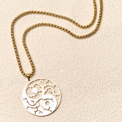 Buddha Stones Branches Hollow Yin Yang Design Stainless Steel Balance Necklace Pendant