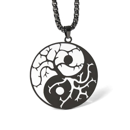 Buddha Stones Branches Hollow Yin Yang Design Stainless Steel Balance Necklace Pendant