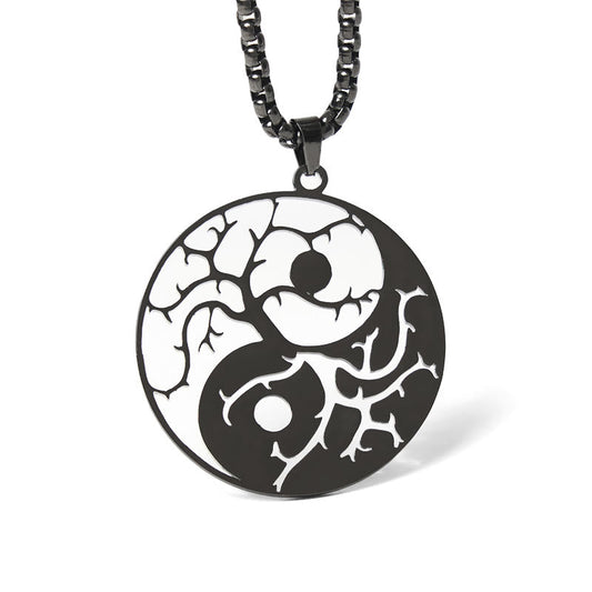 Buddha Stones Branches Hollow Yin Yang Design Stainless Steel Balance Necklace Pendant