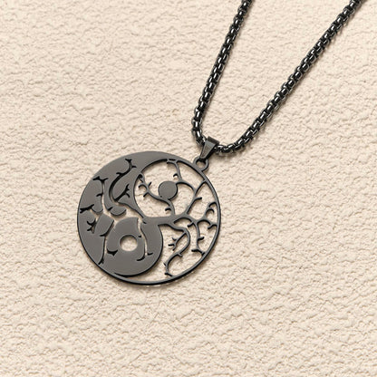 Buddha Stones Branches Hollow Yin Yang Design Stainless Steel Balance Necklace Pendant