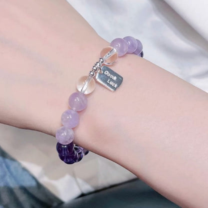 Buddha Stones Amethyst Rose Quartz Strawberry Quartz Good Luck Charm Bracelet