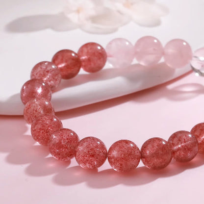 Buddha Stones Amethyst Rose Quartz Strawberry Quartz Good Luck Charm Bracelet