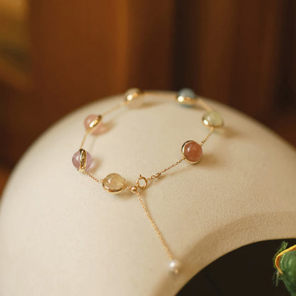 Buddha Stones Colorful Crystal Amethyst Strawberry Quartz Balance Bracelet