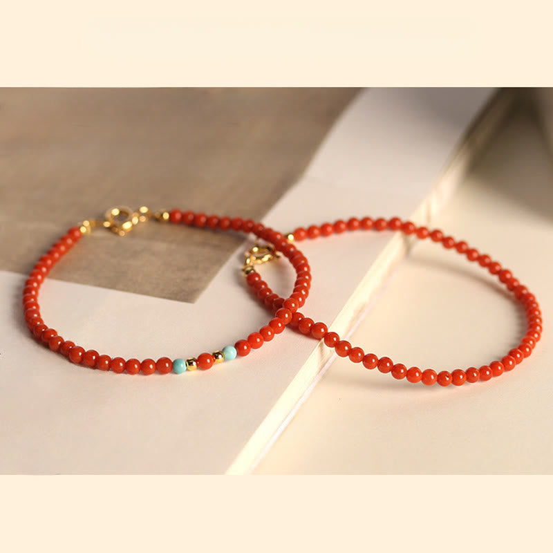 Buddha Stones 3mm Natural South Red Agate Ultra-thin Beads Positive Bracelet