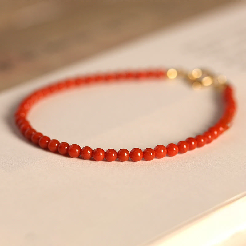 Buddha Stones 3mm Natural South Red Agate Ultra-thin Beads Positive Bracelet