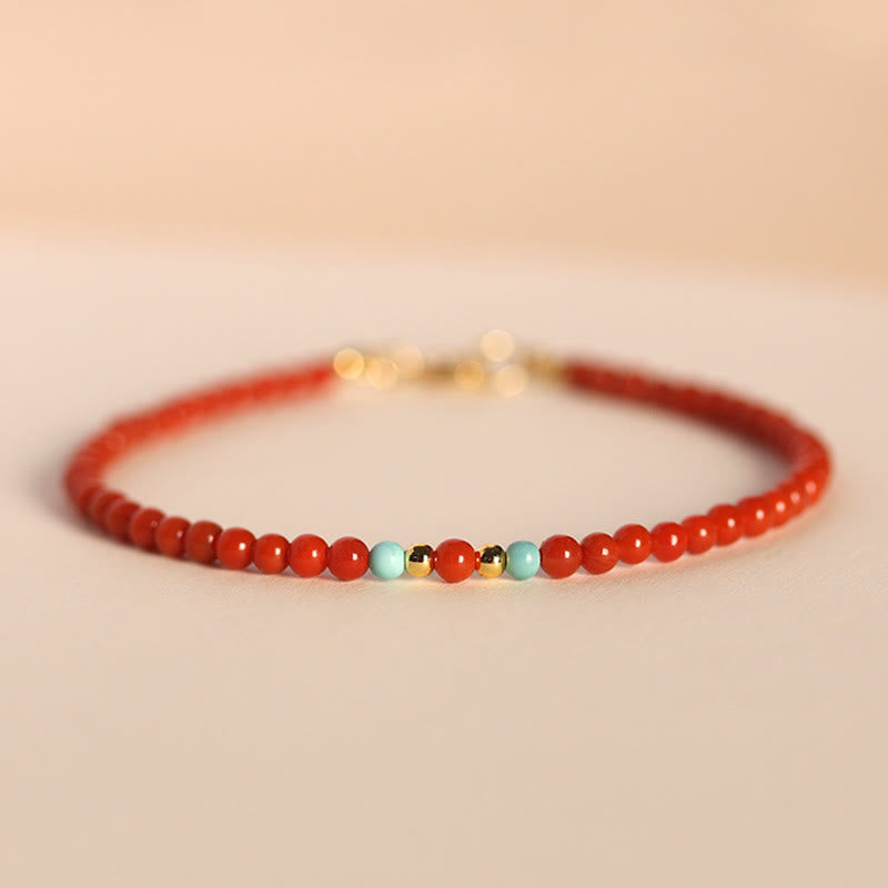 Buddha Stones 3mm Natural South Red Agate Ultra-thin Beads Positive Bracelet