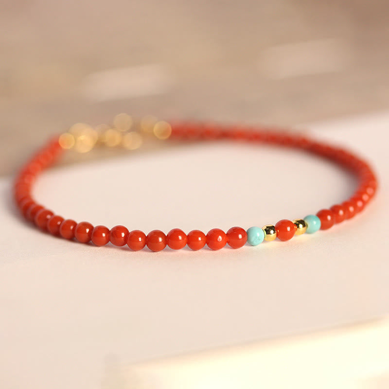 Buddha Stones 3mm Natural South Red Agate Ultra-thin Beads Positive Bracelet