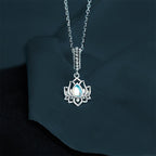 Buddha Stones 925 Sterling Silver Lotus Design Moonstone Healing Necklace Pendant