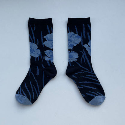 Buddha Stones Chinese Calligraphy Floral Design Micro Crew Women Cotton Socks