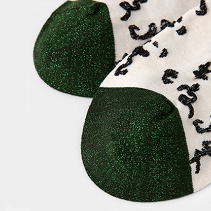 Buddha Stones Chinese Calligraphy Color Matching Pattern Micro Crew Women Cotton Socks