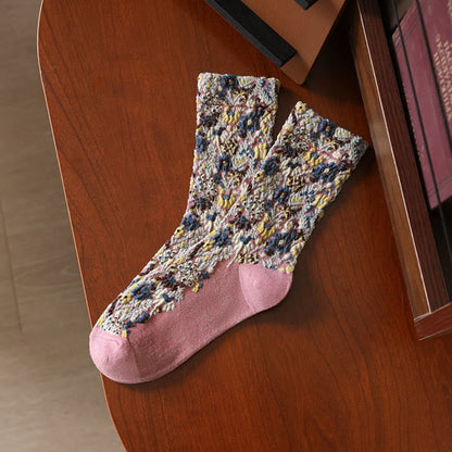 Buddha Stones Ethnic Textured Floral Pattern Women's Micro Crew Cotton Socks