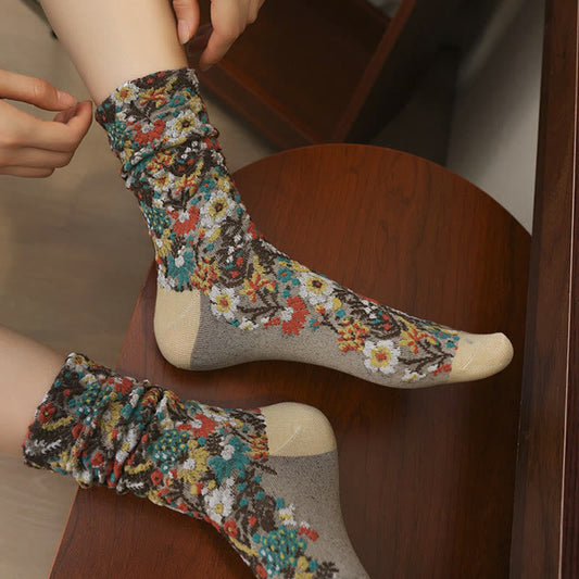 Buddha Stones Ethnic Textured Floral Pattern Women's Micro Crew Cotton Socks