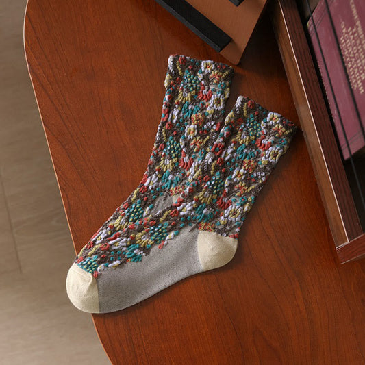 Buddha Stones Ethnic Textured Floral Pattern Women's Micro Crew Cotton Socks