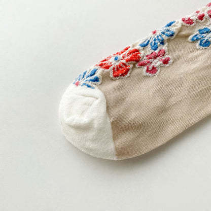 Buddha Stones Ethnic Textured Floral Contrasting Color Design Women's Micro Crew Cotton Socks