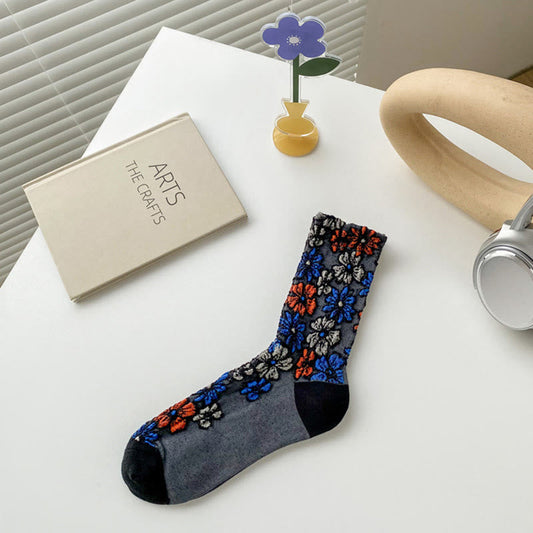 Buddha Stones Ethnic Textured Floral Contrasting Color Design Women's Micro Crew Cotton Socks