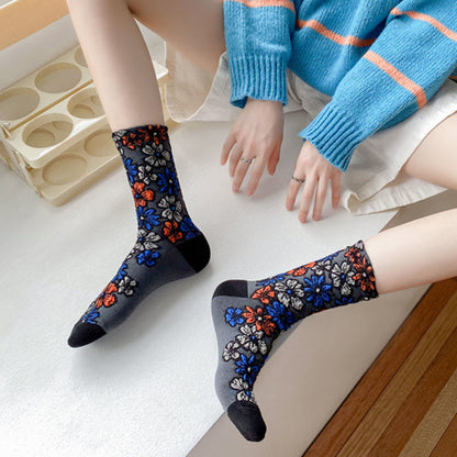Buddha Stones Ethnic Textured Floral Contrasting Color Design Women's Micro Crew Cotton Socks