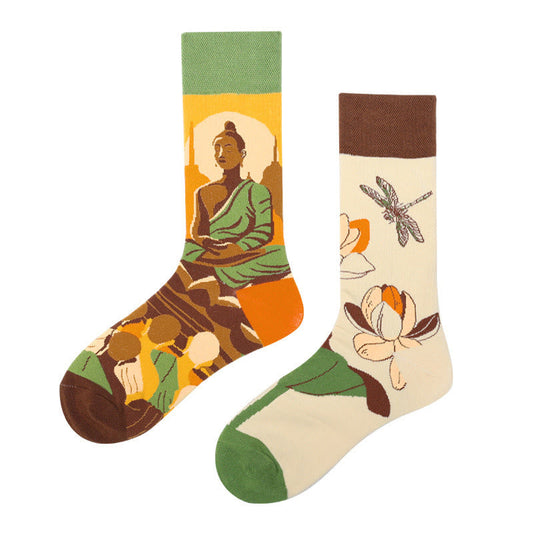 Buddha Stones Casual Meditative Buddha Lotus Dragonfly Micro Crew Women's Socks