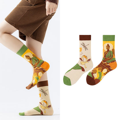 Buddha Stones Casual Meditative Buddha Lotus Dragonfly Micro Crew Women's Socks