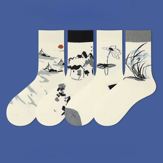 Buddha Stones Casual Sailboat Ancient Town Lotus Orchid Countryside Micro Crew Women's Socks