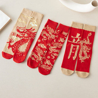 Buddha Stones Casual Red Dragon Cotton Quarter Men Women Unisex Socks