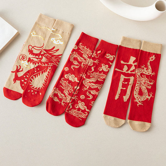 Buddha Stones Casual Red Dragon Cotton Quarter Men Women Unisex Socks