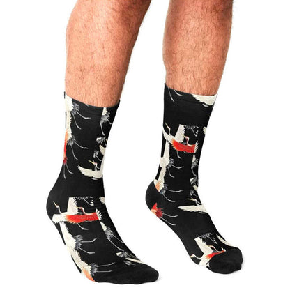 Buddha Stones Casual White Red Cranes Micro Crew Men Women Unisex Socks