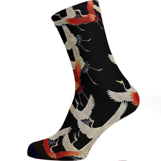 Buddha Stones Casual White Red Cranes Micro Crew Men Women Unisex Socks