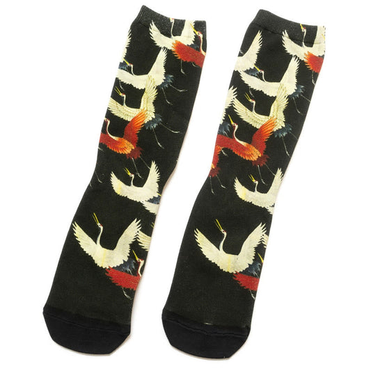 Buddha Stones Casual White Red Cranes Micro Crew Men Women Unisex Socks