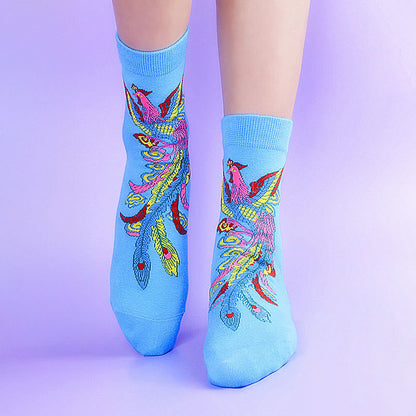 Buddha Stones Casual 3 Pairs Of Multicolored Phoenix Quarter Women's Socks